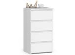 Akord Kommode, Weiß, Holzwerkstoff, Nachbildung, Holz Optik, 4 Schubladen, Rechteckig,Rechteckig, 40x74x35 cm, Wohnzimmer, Kommoden & Sideboards, Kommoden