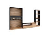Skraut Home Wohnwand, Eiche, Schwarz, Holzwerkstoff, Rechteckig,Rechteckig, 320x186x35 cm, Wohnzimmer, Wohnwände, Anbauwände