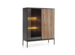 Graingold Vitrine, Eiche Wotan, Metall, 4 Fächer, 104x126x39 cm, Wohnzimmer, Wohnwände, Vitrinenschränke