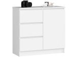 Akord Kommode, Weiß, Holzwerkstoff, Nachbildung, 2 Fächer, 3 Schubladen, Rechteckig,Rechteckig, 80x77x35 cm, Wohnzimmer, Kommoden & Sideboards, Kommoden