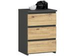 Akord Nachtschrank, Grau, Eiche Artisan, Holzwerkstoff, Nachbildung, 3 Schubladen, Rechteckig,Rechteckig, 40x57x35 cm, Schlafzimmer, Nachttische