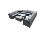 Fimous Sitzgruppe, Dunkelgrau, Metall, Kunststoff, Glas, 11-Sitzer, Füllung: Schaumstoff, rechteckig, Loungemöbel, Gartenlounge-Sets