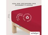 Spannbettlaken SCHLAFGUT "PREMIUM Mako-Zwirn-Jersey, 220 g/m², 95% Bio-Baumwolle, 5% Elasthan", rot (rot deep), 1 Stk., Mako-Zwirn-Jersey, 140-160x200-220 30cm, Mako-Zwirn-Jersey, Obermaterial: 95% Baumwolle, 5% Elasthan, Bettlaken, Spannbettlaken, Bettlaken bis 30 cm Höhe, PREMIUM-Qualität langlebig, perfekter Sitz