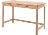 Schreibtisch VIPACK "Schreibtisch Forrest aus Massivholz, Made in Europe, zeitloses Design", beige (eiche natur geölt, eiche natur geölt, eiche natur geölt), B:120cm H:77cm T:60cm, Tische, Schreibtisch, mit 2 Schubladen (Soft-Close), stabil und standfest gebaut