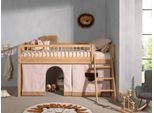 Spielbett VIPACK, braun (eiche natur geölt, eiche natur geölt, eiche natur geölt), B:135,5cm H:114cm L:207,5cm, Textil-Set Vorhang 100% Baumwolle, Betten, Spielbett, aus Eiche geölt, LF 90x2000cm, RR, Leiter, Vorhang u. Absturzschutz