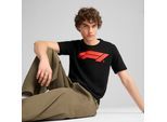T-Shirt PUMA "F1 ESS LOGO TEE 180G", Herren, Gr. M, schwarz (puma schwarz), Jersey, Obermaterial: 100% Baumwolle, unifarben, regular fit normal, Rundhals, Shirts T-Shirt, Regular Fit, Kurzarm, für Motorsport-Fans, mit Rundhalsausschnitt