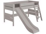 Spielbett PAIDI "TIAGO in verschiedenen Größen und Farben, mit Leiter und Rutsche", kieselgrau, kieselgrau, kieselgrau, B:271,7cm H:120,6cm L:210,4cm, Betten, Spielbett, Rausfallschutz, geprüfte Sicherheit, umbaubares Bett mit Massivholz