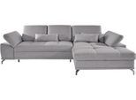 Ecksofa OTTO HOME "Costello L-Form, B: 301 cm mit Sitztiefen-, Armteilverstellung &", grau, B:301cm H:89cm T:176cm, 100% Polyester;Samtoptik (100% Polyester), Sofas, Ecksofa, 3 Nierenkissen, optional Bettfunktion & Bettkasten