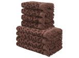 Handtuch Set OTTO HOME "Tiffani, Leopardenmuster, Premium Handtücher 8-tlg, 500 gr/m²", braun, 8, Frottier, Frottier, Obermaterial: 100% Baumwolle, Handtuch-Sets, Handtuch Set, 4 Duschtücher, 4 Handtücher, Animal Print, Leo, modern, mit Fransen