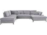 Wohnlandschaft OTTO HOME "Costello U-Form, B: 363 cm mit Sitztiefen- & Armteilverstellung", grau (hellgrau), B:363cm H:89cm T:223cm, 100% Polyester;Samtoptik (100% Polyester), Sofas, Wohnlandschaft, optional Bettfunktion & Bettkasten