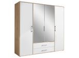 Möbelix , Weiß, Transparent, Eiche Artisan , Glas, Holzwerkstoff , 7 Fächer , 2 Schublade(n) Schubladen , 206x195x60 cm , Schrankfront mit Spiegel ,