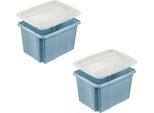 Aufbewahrungsbox KEEEPER "Emil, Box mit Deckel, 2er Set, 30 L, 45 x 35 x 27 cm", nordic blau, B:45cm H:27cm T:35cm, Kunststoff, Aufbewahrungsboxen, Aufbewahrungsbox, ineinander und aufeinander stapelbar