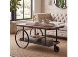 Couchtisch MCW-Q69, Beistelltisch Sofatisch, Reifen Industrial Retro Holz, 54x100x60cm ~ braun, Metall schwarz