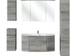 Badmöbel-Set SAPHIR "Quickset 5-teilig, Glaswaschtisch und LED-Spiegelschrank", grau (graphit struktur quer nachbildung), B:175cm H:200cm T:48cm, Holzwerkstoff, Kastenmöbel-Sets, Badmöbel-Set, Hochschrank, Unterschrank, Hängeschrank, inkl. Türdämpfer