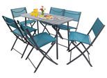 Garten-Essgruppe VCM "7 tlg. Bistroset Balkonset Gartenset Metall Sumila", blau (türkis), B:45cm T:46cm, Obermaterial: 80% Textilmaterial TEXMAT. 20% Metall MT., Sitzmöbel-Sets, Garten-Essgruppe