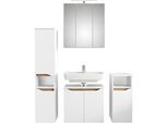 Badmöbel-Set SAPHIR "Quickset 4-teilig, Waschbeckenunterschrank mit LED-Spiegelschrank", weiß (weiß seidenglanz), B:125cm T:33cm, Glas, Holzwerkstoff, Kastenmöbel-Sets, Badmöbel-Set, Unterschrank, Midischrank, inkl. Türdämpfer, 8 Türen, 2 Nischen