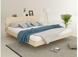 Massivholzbett OTTO HOME "Amaliah Schwebebett, versteckte Regale hinter dem Kopfteil", beige (naturbelassen), B:186,8cm H:82cm, Betten, Massivholzbett, schwebender Effekt, mit Lattenrost, modernes Design, stabile Qualität