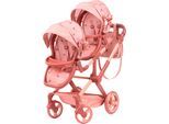 Puppen-Zwillingsbuggy BAYER "Xeo Twin", rosa (hellrosa mit blümchen), Puppenwagen, KinderB:35cm H:76,5cm T:80cm, Kunststoff, Metall, Stoff, Puppen-Zwillingsbuggy, mit Wickeltasche, B:35cm H:76,5cm T:80cm