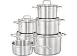 Topf-Set HANSEATIC "DAILY", silber (silberfarben), Töpfe, Topf-Set, handfreundliche Griffe, Literskala, Glasdeckel, Induktion