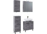Badmöbel-Set SAPHIR "Quickset 945 4-teilig, Waschbeckenunterschrank und LED-Spiegelschrank", grau (oxid dunkelgrau quer), Kastenmöbel-Sets, Badmöbel-Set, Unterschrank, Hängeschrank, 7 Türen, 2 Schubladen, inkl. Türdämpfer