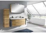 Badmöbel-Set SAPHIR "Cassca Sprint 3-teilig Mineralmarmor-Waschtisch mit LED-Spiegelschrank", braun (riviera eiche quer nachbildung), B:151cm H:200cm T:50,5cm, Holzwerkstoff, Kastenmöbel-Sets, Badmöbel-Set, mit Midischrank, inkl. Türdämpfer, 6 Türen, 4 Türen