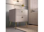 Nachtschrank OTTO HOME "MOIVREE Polster-Nachtkommode wahlweise mit 2 Schubladen oder Fächer", beige (creme), B:41cm H:54cm T:40cm, Metall, Stoff, Schränke, Nachtschrank, Nako auf goldenen Beinen, Maße B/T/H: 41/40,5/53,5cm, passend zum Bett