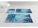 Badematte GRUND "Art", blau (türkis, grau), H:20mm, Polyacryl, Badematten, Badematte, florales Muster, elegante Badematte