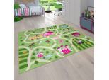 Kinderteppich PACO HOME "Bino 560", grün, B:160cm H:4mm L:220cm, Polyester, Teppiche, Kinderteppich, Kurzflor, Straßen-Spiel-Teppich, Motiv Bauernhof, Kinderzimmer