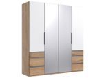 Mid.you , Weiß, Eichefarben, Silberfarben , Glas, Holzwerkstoff , 2 Fächer , 6 Schublade(n) Schubladen , 200x216x58 cm , BQ - Bündnis für Qualität, Made in Germany, DIN EN ISO 9001 , umfangreiches Zubehör erhältlich, in verschiedenen Holzarten erhältlich, in verschiedenen Größen erhältlich, Schrankfront mit Spiegel ,