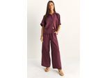 Hoge Taille Wijde Pijpen Twee-delige Co-ord Set met Shirtkraag