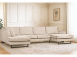 Wohnlandschaft OTTO HOME "Pinto, 350 cm, U-Form, XXL, mit Ottomanen", grau (hellgrau), B:350cm H:85cm T:206cm, Luxus-Microfaser in Lederoptik (100% Polyester);Cord (92% Polyester, 8% Polyamide), Sofas, Wohnlandschaft, Cord, Chenille, Lederoptik, mit Keder, Metallfüße, Wellenunterfederung