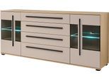 Sideboard HOME AFFAIRE "Cantara, moderner Schrank, Kommode in Eiche Evoke, Weiß oder Kaschmir", beige (eiche cremona toro, kaschmir matt), B:200cm H:86cm T:42cm, Holzwerkstoff, Sideboards, Sideboard, schwarze Stangengriffe, ausreichend Stauraum, vielseitig einsetzbar