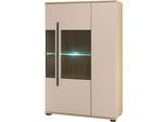 Vitrine HOME AFFAIRE "Cantara, Vitrinenschrank in Eiche Evoke, Weiß o Kaschmir, Standvitrine", beige (eiche cremona toro, kaschmir matt), B:90cm H:140cm T:37cm, Holzwerkstoff, Schränke, Vitrine, schwarzer Stangengriff, ausreichend Stauraum, vielseitig einsetzbar