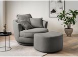 Drehsessel HOME AFFAIRE "MAISIE Webvelours, Love Seat XXL Lese-Sessel, Big-Sessel mit Hocker", grau (mittelgrau), B:120cm H:86cm T:173cm, Sessel, Drehsessel, Set in MEGA CORD und Web-Velours, drehbar 360 Grad
