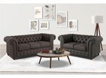 Sitzgruppe OTTO HOME "Chesterfield", braun (dunkelbraun), H:74cm T:89cm, Sitzmöbel-Sets, Sitzgruppe, hochwertige Knopfheftung, bestehend aus 2- und 3-Sitzer