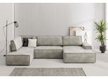 Wohnlandschaft OTTO HOME "SHERWOOD Vintage Lederoptik U-Form, 329 cm", grau (hellgrau), B:329cm H:85cm T:195cm, 100% Polyester, Sofas, Wohnlandschaft, Schlaffunktion m. Bettkasten (194x139 cm), Cord, Vintage, Samtvelours