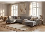 Wohnlandschaft OTTO HOME "Pinto Skandi, 350 cm, U-Form, XXL, mit Ottomanen", grau, B:349cm H:89cm T:206cm, 100% Polyester, Sofas, Wohnlandschaft, mit Keder, Massivholzfüße Eiche geräuchert, Wellenunterfederung
