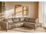 Ecksofa OTTO HOME "Fumone, Lederoptik oder Soft-Touch Chenille", beige, B:260cm H:83cm T:200cm, 35% Lederfasern; 65%Polyester, Sofas, Ecksofa, Breite 260, mit schwarzen Massivholzfüßen