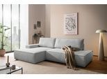 Ecksofa OTTO HOME "SHERWOOD Cord Schlafsofa in L-Form offen (275cm)", grau (hellgrau), B:275cm H:85cm T:167cm, 100% Polyester, Sofas, Ecksofa, Schlaffunktion und Bettkasten, Kedernaht, hoher Sitz- & Liegekomfort