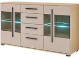 Sideboard HOME AFFAIRE "Cantara, moderner Schrank, Kommode in Eiche Evoke, Weiß oder Kaschmir", beige (eiche cremona toro, kaschmir matt), B:150cm H:86cm T:42cm, Holzwerkstoff, Sideboards, Sideboard, schwarze Stangengriffe, ausreichend Stauraum, vielseitig einsetzbar