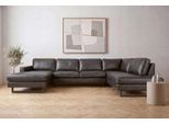 Wohnlandschaft OTTO HOME "Pinto, 350 cm, U-Form, XXL, mit Ottomanen", braun (anthrazit), B:350cm H:85cm T:206cm, Luxus-Microfaser in Lederoptik (100% Polyester);Cord (92% Polyester, 8% Polyamide), Sofas, Wohnlandschaft, Cord, Chenille, Lederoptik, mit Keder, Metallfüße, Wellenunterfederung