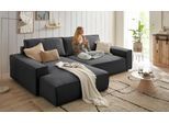 Ecksofa OTTO HOME "SHERWOOD XXL Leinenoptik 284, Big-Sofa L-Form, tiefe Sitzfläche 95 cm", grau (anthrazit), B:284cm H:90cm T:195cm, 100% Polyester, Sofas, Ecksofa, Recamiere rechts/links, als Schlafsofa stellbar, Cord u. Leinenoptik