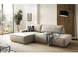Ecksofa OTTO HOME "SHERWOOD Leinenoptik Schlafsofa in L-Form offen (275cm)", beige (hellbeige), B:275cm H:85cm T:167cm, 100% Polyester, Sofas, Ecksofa, Schlaffunktion und Bettkasten, Kedernaht, hoher Sitz- & Liegekomfort
