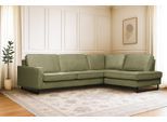 Ecksofa OTTO HOME "Pinto, 290 cm, Cord, Chenille, Lederoptik, Ottomane links / rechts", grün (khaki), B:290cm H:85cm T:217cm, Luxus-Microfaser in Lederoptik (100% Polyester);Cord (92% Polyester, 8% Polyamide), Sofas, Ecksofa, mit Keder, schwarze Metallfüße, Wellenunterfederung