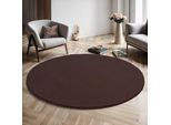 Teppich THE CARPET "kuschelig & Super Soft, Anti-Rutsch Unterseite", braun, H:16mm Ø:120cm, Polyester, Teppiche, Teppich, Waschbar bis 30 Grad, Felloptik, Wohnzimmer Teppich, Kundenliebling