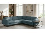 Ecksofa OTTO HOME "Pinto, XXL, 250/290 cm, langer Schenkel, Ottomane", blau (azur), B:290cm H:85cm T:250cm, 92% Polyester, 8% Nylon, Sofas, Ecksofa, Cord, Chenille, Lederoptik, mit Keder, Metallfüße, Wellenunterfederung