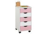 Idimex Rollcontainer, Weiß, Rosa, Holz, Kiefer, Mode, Quadratisch, 35x65x40 cm, FSC Mix, Arbeitszimmer, Container