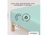 Spannbettlaken SCHLAFGUT "PURE BOXSPRING Bio-Baumwolle mit Elasthan, 170 g/m², Bettlaken", blau (petrol light), 1 Stk., Jersey-Elasthan, 90-100x200-220 40cm, Jersey-Elasthan, Obermaterial: 95% Baumwolle, 5% Elasthan, Bettlaken, Spannbettlaken, PREMIUM Boxspringbett Laken bis 40 cm Höhe, dehnbar blickdicht, straff