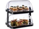 Buffet-Vitrine APS "Doppeldecker", schwarz (schwarz, transparent), B:32cm H:44cm L:44cm, Edelstahl, Kunststoff, Servierplatten, 2-stufig, inkl. 4 Kühlakkus