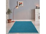 Teppich THEKO "Happy Cotton Fleckerl, handgewebt" Gr. 3, blau (türkis), B:70cm H:5mm L:140cm, Baumwolle, Teppiche, Teppich, Flachgewebe, reine Baumwolle, meliert, mit Fransen, auch als Läufer